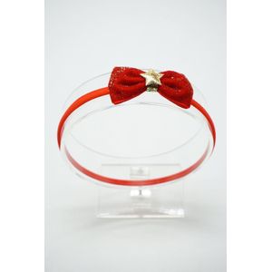 Kerst nylon haarband met strik - Kleur Rood Goud - Haarstrik – Kerst strik - Glitter haarstrik – Haarstrik met ster  - Bows and Flowers