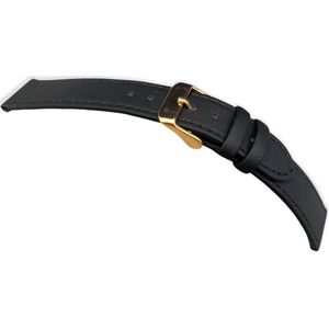 Horlogeband-horlogebandje-12mm-echt leer-zacht-mat-zwart-goudkleurige gesp- leer-12 mm