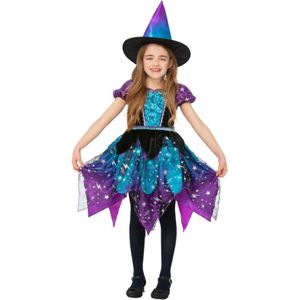 Smiffy's - Heks & Spider Lady & Voodoo & Duistere Religie Kostuum - Deluxe Heks Van De Volle Maan - Meisje - Blauw, Paars - Small - Halloween - Verkleedkleding