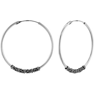 Zilveren oorbellen | Oorringen | Zilveren Bali hoops, 40 mm, kringeltjes en geoxideerd