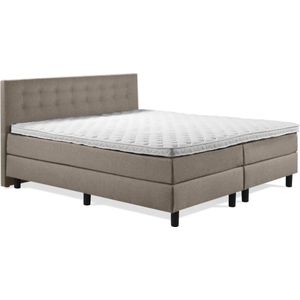 Boxspring Luxe 200x210 Knopen Taupe Lederlook