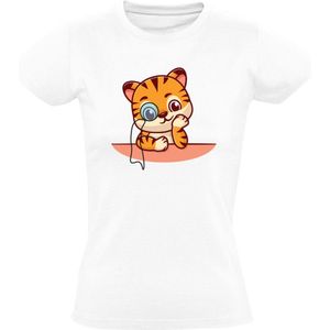 Tijger T-shirt Dames | tijger | bril | schattig | professor | slim | nadenken | lief