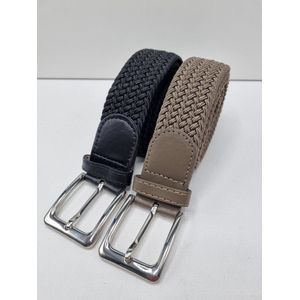 Elastische broekriem Stretch riem Vlecht riem Gevlochten riem Elastiek riem - unisex - geschikt voor zowel mannen als vrouwen Kleur -1 Zwart -2 Kaki 110 CM 2 pack deal van SKB Fashion
