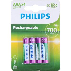 Philips Oplaadbare AAA Batterijen - 4 stuks - 700 mAh
