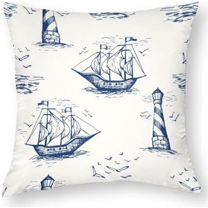 Dubbelzijdige Kussenhoezen - Vintage Nautical Design - 1 stuk - Polyester