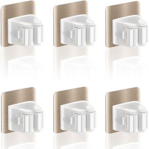 Bezemhouder Wand Zonder Boren - Zelfklevend - 6 Stuks - Goud