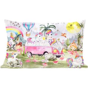 Kussen kinderkamers - Slaapkamer decoratie - Unicorn - Regenboog - Kinderen - Meiden - Auto - 50x30 cm - Kussen voor meisjes - Kussen voor jongens