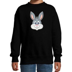 Cartoon konijn trui zwart voor jongens en meisjes - Kinderkleding / dieren sweaters kinderen 98/104