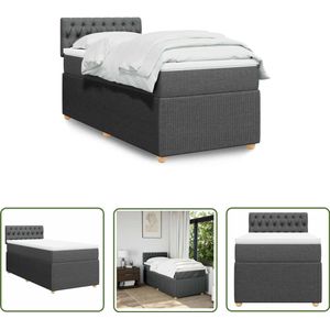 vidaXL Boxspring Bed - Boxspring - Boxspring met matras stof donkergrijs 100x200 cm - Slaapcomfort - Matras - Pocketvering