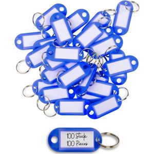 WINTEX Sleutelhanger met Labels - 100 stuks - Heavy Duty Sleutelringen - Gekleurde Sleutelhanger met ring en etiket - Lichtblauw