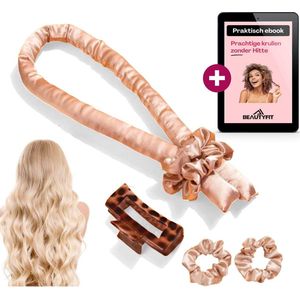 BeautyFit® - Heatless Curls - Krulspelden - Inclusief E-book - bekend van tiktok - Champagne 4delig - Haarrollers Groot - Haarkruller - Krul Rollers - Krullen Zonder Hitte Maken - Krullers - Haar Rollers Zelfklevend