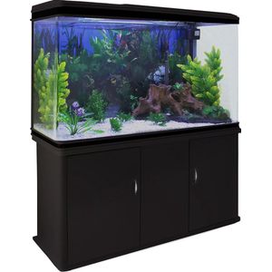 Aquarium 300 L Zwart starterset inclusief meubel - Wit grind - 120.5 cm x 39 cm x 143,5 cm - filter, verwarming, ornament, kunstplanten, luchtpomp fish tank