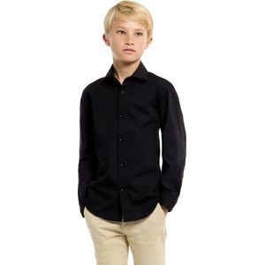 OppoSuits Lange Mouwen Overhemd Black Knight Teen Boys - Tiener Overhemd - Casual Effen Gekleurd - Zwart - Maat EU 134/140