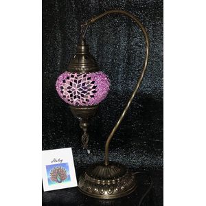 Turkse Mozaïek Tafellamp - Handgemaakte Booglamp - 1 stuk - Paars en Brons met E14 LED Verlichting
