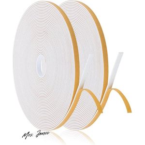 Mrs. Jones Schuimrubberen afdichtingstape 6 mm x 15 mm 2 rollen - tochtstopper raamdeur airconditioner anti-botsing - sterke kleefband deur raam 10 meter lang wit .