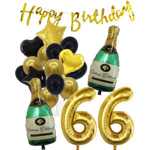 66 Jaar Verjaardag Cijferballon 66 - Feestpakket Snoes Ballonnen Pop The Bottles - Zwart Goud Groen Versiering