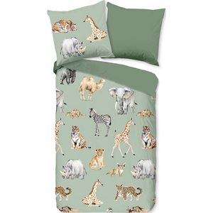 Pure Kinderdekbedovertrek ""safari dieren"" - Groen - (140x200/220 cm) - Microfiber