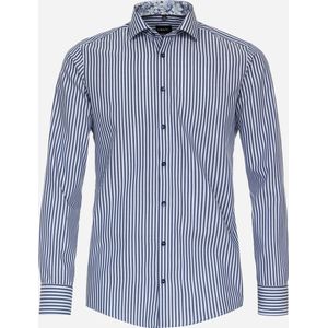 VENTI modern fit overhemd - dobby - blauw gestreept - Strijkvriendelijk - Boordmaat: 38