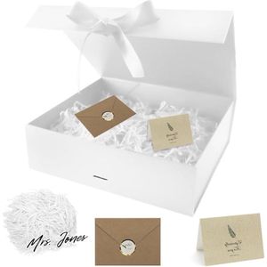 Mrs. Jones Premium Collection Magnetische geschenkdoos - Wit - 30x24x10 cm - Opvouwbaar - Herbruikbaar - Wenskaart - Bast .