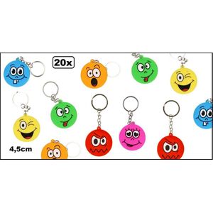 20x Sleutelhanger emoji 4,5 cm assortie - Sleutel hanger emoticon uitdeel themafeest verjaardag emoji fun