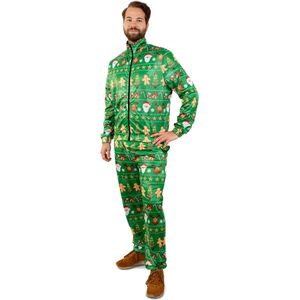 PartyXplosion - Kerst & Oud & Nieuw Kostuum - Kerst Extra Kilo Af Retro Trainingspak - Man - Groen - Large - Kerst - Verkleedkleding