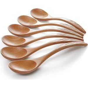 Houten lepel, eetlepels soeplepels 6 stuks lepelset in Japanse stijl natuurlijke lepel hout keukengerei koffie thee honing keukenaccessoires servicelepels voor thuis, keuken, feest, restaurant