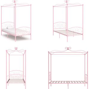 vidaXL Hemelbedframe metaal roze 100x200 cm - Bedframe - Bedframes - Bed - Bedden