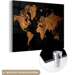 MuchoWow® Glasschilderij 160x120 cm - Schilderij acrylglas - Wereldkaart - Abstract - Bruin - Foto op glas - Schilderijen