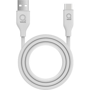 Qware - USB A to USB C - Kabel - Cable - Fast charge - Snel laden - 1 meter - Siliconen - Knoop vrij - Extra flexibel - Wit