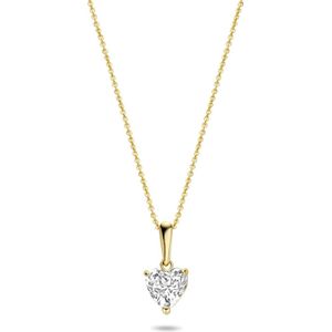 New Bling 9NBG-0237 Gouden Ketting met Hangertje - Dames - Zirkonia - Hartje - 6 mm - Ankerschakel - 39 + 3 + 3 cm - 14 Karaat - Goud