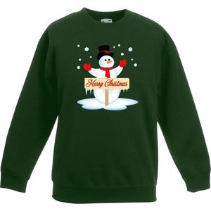 Groene kersttrui met sneeuwpop voor jongens en meisjes - Kerstruien kind 134/146