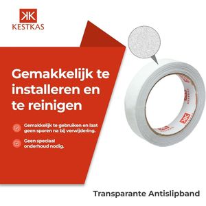 Anti-Slip Tape Binnen en Buiten, Zelfklevend, Veiligheid op trappen, hellingen, gladde vloeren, zwembaden, opstapje (Transparant, 25mm x 15m)