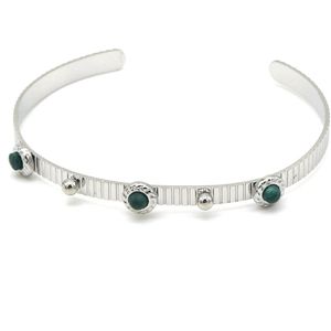Armband Dames - Bangle met Groene Steentjes - RVS - One Size - Zilverkleurig