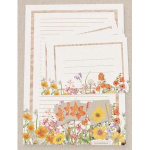 Briefpapier met enveloppen en sluitstickers - Lovely Flowers - 50 vel A4 papier - 12 enveloppen - 12 stickers