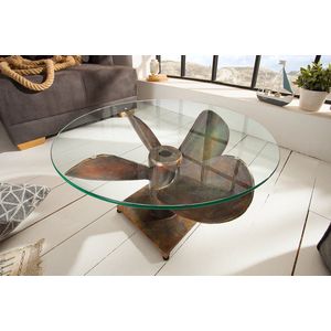 Maritieme salontafel OCEAN M 60cm koper gevlamd rond schip schroef glazen blad - 6039255