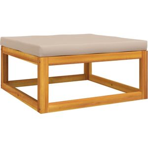 vidaXL Voetenbank - Massief Acaciahout - Taupe Kussen Voetenbank - Acacia Bank - Tuinset - Lounge Set - Buitendrank