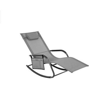Segenn's zonne-eiland, tuinstoel, ligstoel, schommelstoel met hoofdsteun en zijvak, ijzeren frame, synthetische vezelstof, ademend, comfortabel, belastbaar tot 150 kg, Grijs