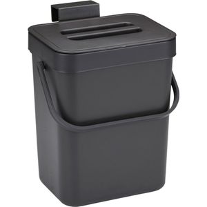 Gft afvalbakje voor aanrecht of aan keuken kastje - 5L - antraciet - afsluitbaar - 24 x 19 x 14 cm- compostbakje met ophang beugel