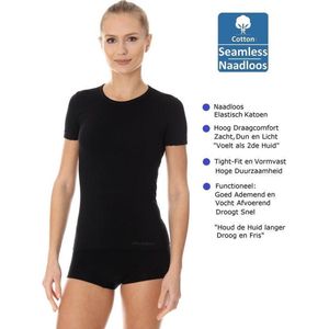 Brubeck Comfort Dames Ondergoed T-Shirt - Naadloos Shirt Elastisch Katoen - Zwart L