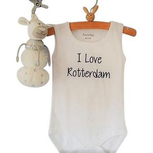 Baby Rompertje jongen meisje met tekst | I love Rotterdam | wit | maat 62/68 | mouwloos zonder mouw