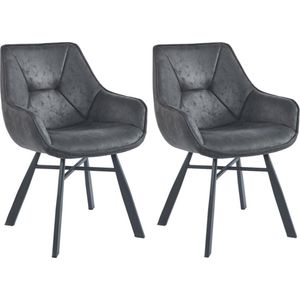Colenis® - Solido Eetkamerstoel - Set van 2 - Antraciet - Microfiber Stof - Industrieel - Met armleuning - Stoel