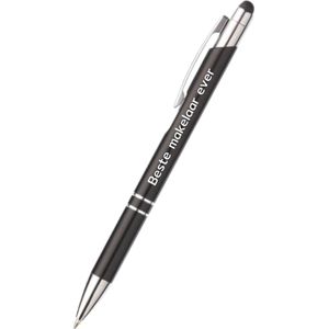 beste makelaar ever pen - zwart - gegraveerd - Makelaar - collega - pen met tekst - leuke pennen - grappige pennen - werkpennen - stagiaire cadeau - cadeau - bedankje - afscheidscadeau collega - welkomst cadeau - met soft touch