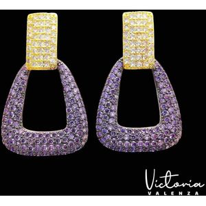 Victoria Valenza Saint-Tropez Luxe Oorbellen Dames Messing Oorhangers Dames Oorringen Paarse Steen Oorbellen - Goud kleurig - 1 Paar