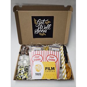 Film Pret Pakket - Get Well Soon met filmcadeaubon, mystery card met persoonlijke (video)boodschap en vele film-feestartikelen | Verjaardag | Jubileum | Zomaar