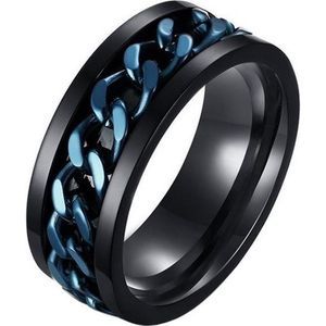 Stalen herenring met Cubaanse ketting Zwart Blauw-21mm
