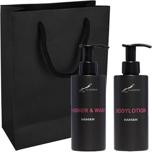 Douchepakket Hamam - Shower & wash + Bodylotion - 300 ml per fles - set van 2 stuks - met luxe gift tas - cadeau - giftset voor hem en haar