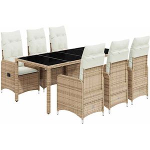 vidaXL 7-delige Bistroset met kussens poly rattan beige - Bistroset - Bistrosets - Loungeset - Tuinset