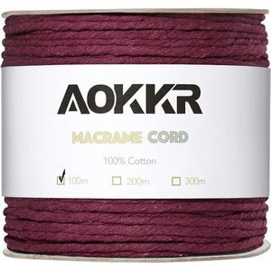 AOKKR Macrame Touw – Koord voor Macrame – Kersenrood– 3 mm – Katoen - Macramé – hobby en creatief volwassenen