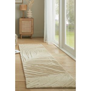 Flycarpets Loper Lino Leaf Modern Laagpolig - 100% Wol Vloerkleed - Naturel / Creme - 60x230 cm