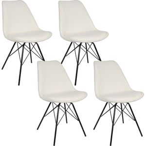 Casamoda Eetkamerstoelen - Stoelen set van 4 Eetkamer - Teddy Stoel - Stof - Off White